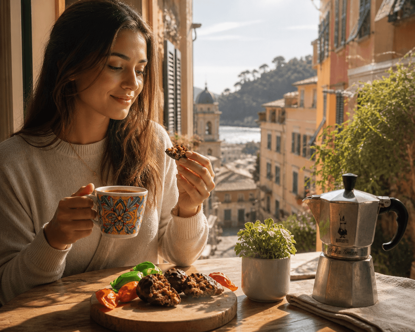 Foto del mattino appena sveglio, con dei carugetti e la moka accesa, ti gusti un bel caffe per iniziare la giornata