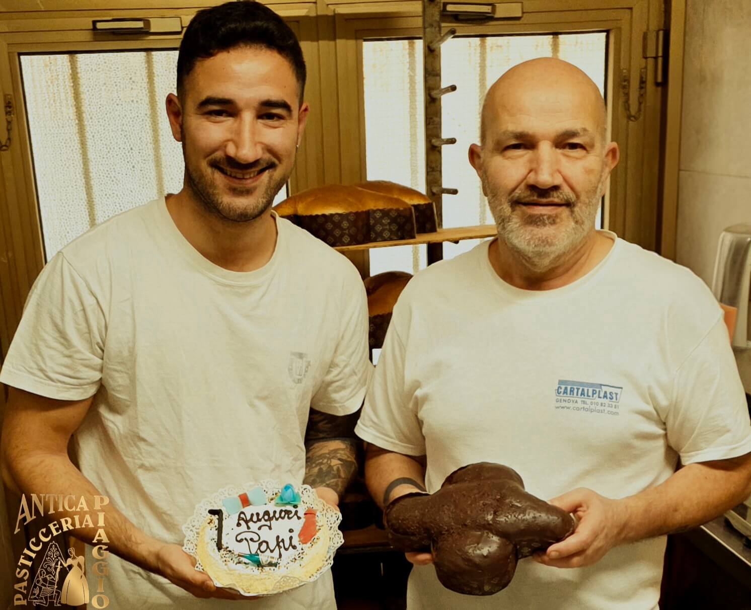 Giancarlo e Daniel Gronchi, nel laboratorio nella Pasticceria Piaggio